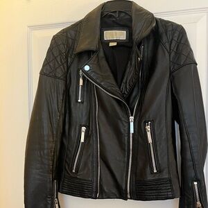 MICHAEL KORS Women's Black 100% Leather Moto Jacket Small